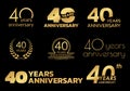 40 years anniversary icon or logo set. 40th birthday celebration golden badge or label for invitation card, jubilee design. Vector Royalty Free Stock Photo